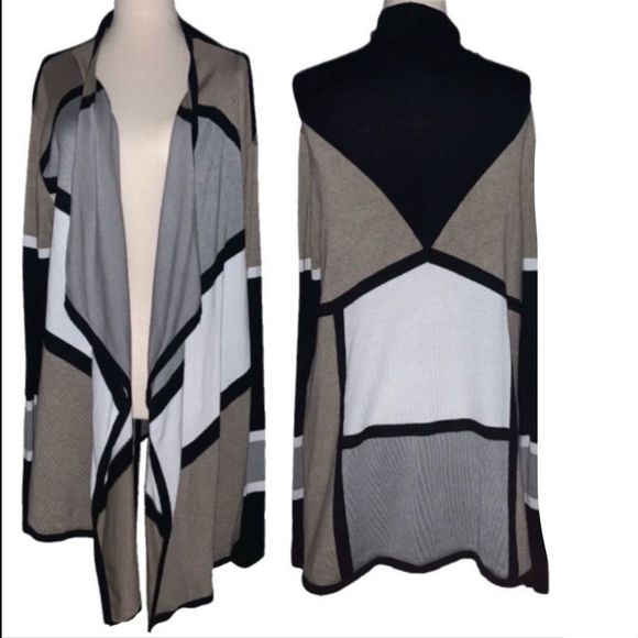 GRACE ELEMENTS COLOR BLOCK CARDIGAN SWEATER | GRAY BLACK TAN WHITE | SIZE XL - Picture 1 of 8
